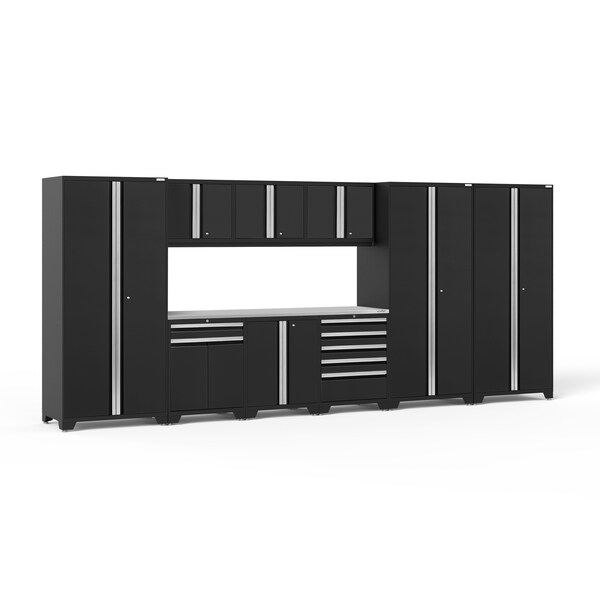 Newage Products Pro Series 10 Piece Garage Cabinet Set with Stainless Steel Top, Black 64226 - main
